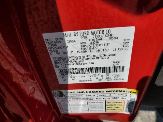 Photo 10 from auction – 2010 FORD F150 SUPER with VIN 1FTFW1EV0AFD41626