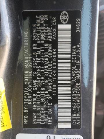 Photo 10 from auction – 2012 TOYOTA CAMRY BASE with VIN 4T1BF1FK9CU002098