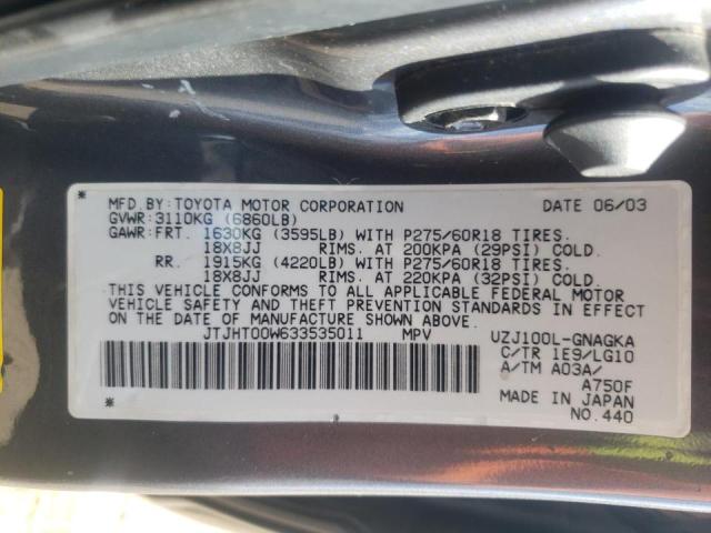 Photo 10 from auction – 2003 LEXUS LX 470 with VIN JTJHT00W633535011