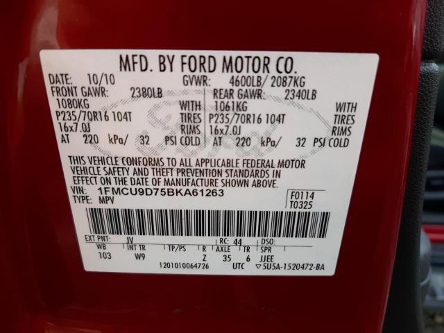 Photo 10 from auction – 2011 FORD ESCAPE XLT with VIN 1FMCU9D75BKA61263