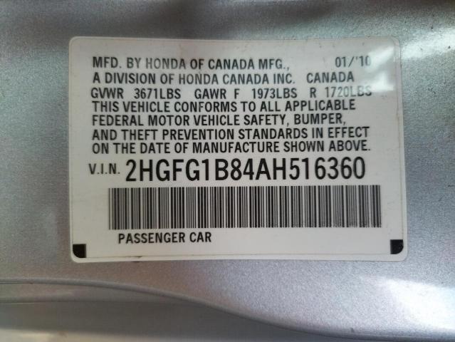 Photo 10 from auction – 2010 HONDA CIVIC EX with VIN 2HGFG1B84AH516360
