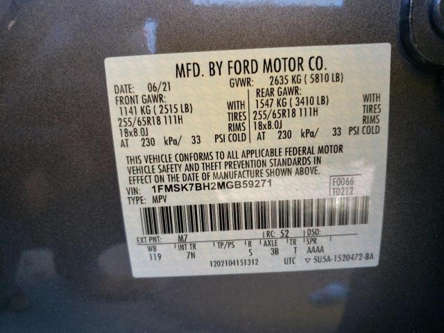 Photo 10 from auction – 2021 FORD EXPLORER with VIN 1FMSK7BH2MGB59271