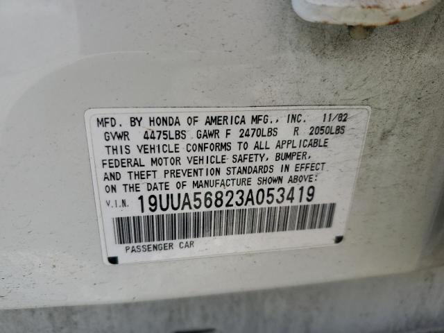 Photo 10 from auction – 2003 ACURA 3.2TL TYPE with VIN 19UUA56823A053419