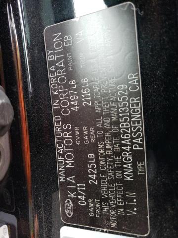 Photo 10 from auction – 2011 KIA OPTIMA SX with VIN KNAGR4A62B5135529