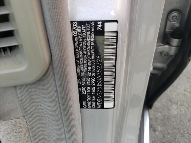 Photo 10 from auction – 2003 MERCEDES-BENZ SL-CLASS with VIN WDBNG75J53A352726