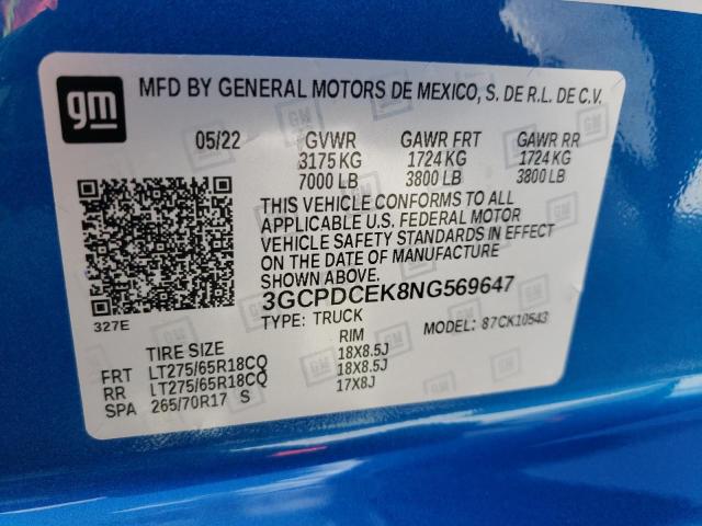 Photo 10 from auction – 2022 CHEVROLET SILVERADO with VIN 3GCPDCEK8NG569647