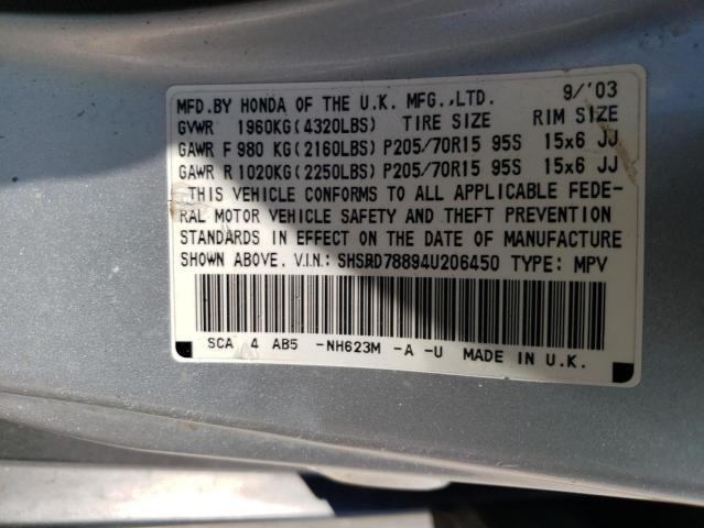 Photo 10 from auction – 2004 HONDA CR-V EX with VIN SHSRD78894U206450