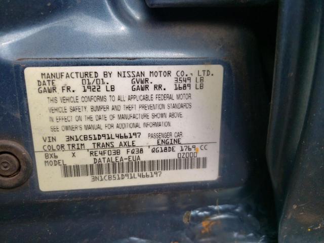 Photo 10 from auction – 2001 NISSAN SENTRA XE with VIN 3N1CB51D91L466197