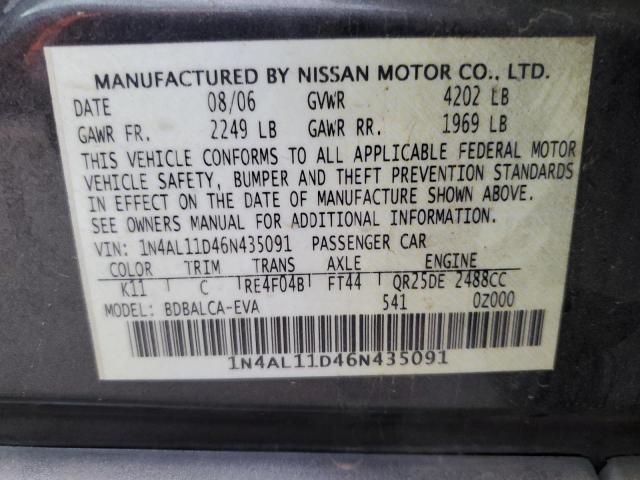 Photo 10 from auction – 2006 NISSAN ALTIMA with VIN 1N4AL11D46N435091