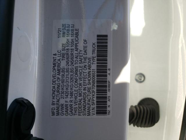 Photo 10 from auction – 2022 HONDA RIDGELINE with VIN 5FPYK3F70NB006531