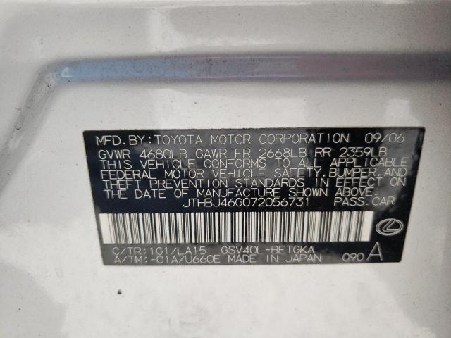 Photo 10 from auction – 2007 LEXUS ES 350 with VIN JTHBJ46G072056731