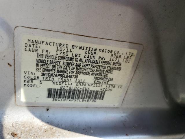 Photo 10 from auction – 2012 NISSAN VERSA S with VIN 3N1CN7AP5CL848730