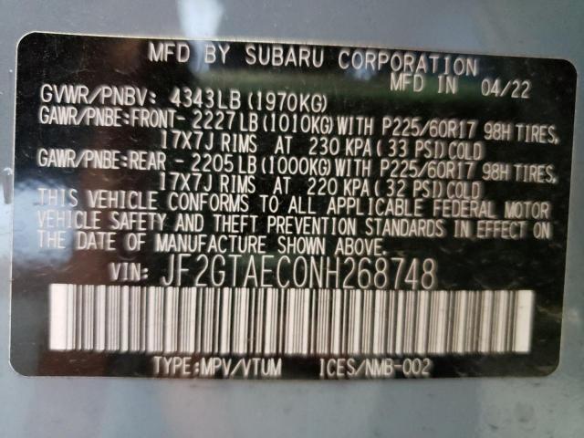 Photo 10 from auction – 2022 SUBARU CROSSTREK with VIN JF2GTAEC0NH268748