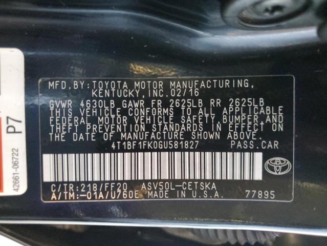 Photo 10 from auction – 2016 TOYOTA CAMRY LE/S with VIN 4T1BF1FK0GU581827