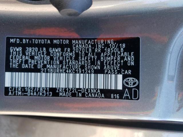 Photo 10 from auction – 2019 TOYOTA COROLLA L with VIN 2T1BURHE4KC191349