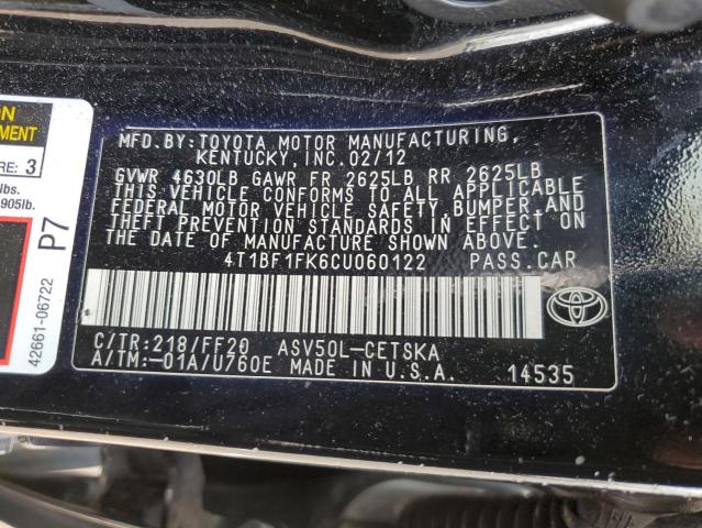 Photo 10 from auction – 2012 TOYOTA CAMRY BASE with VIN 4T1BF1FK6CU060122