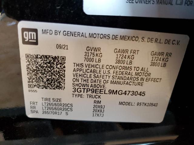 Photo 10 from auction – 2021 GMC SIERRA with VIN 3GTP9EEL9MG473045