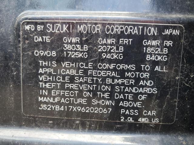 Photo 10 from auction – 2009 SUZUKI SX4 TOURIN with VIN JS2YB417X96202067