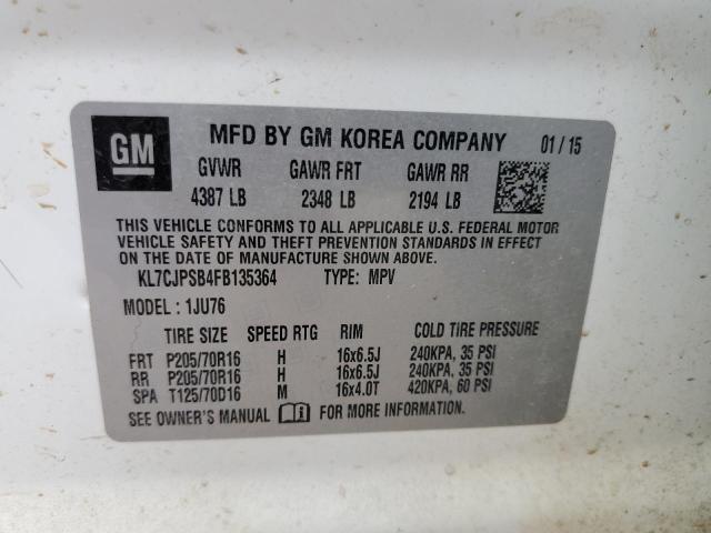 Photo 10 from auction – 2015 CHEVROLET TRAX 1LS with VIN KL7CJPSB4FB135364