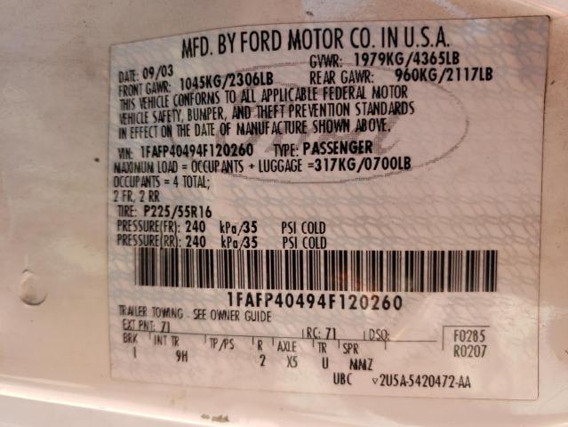 Photo 10 from auction – 2004 FORD MUSTANG with VIN 1FAFP40494F120260