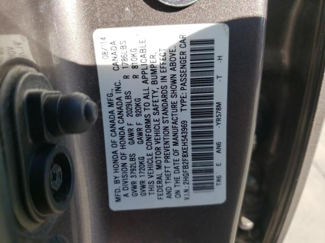 Photo 10 from auction – 2014 HONDA CIVIC EX with VIN 2HGFB2F8XEH543969