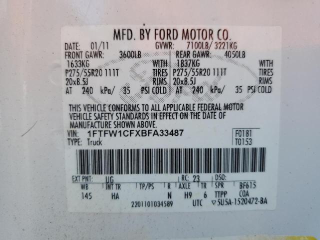 Photo 10 from auction – 2011 FORD F150 SUPER with VIN 1FTFW1CFXBFA33487