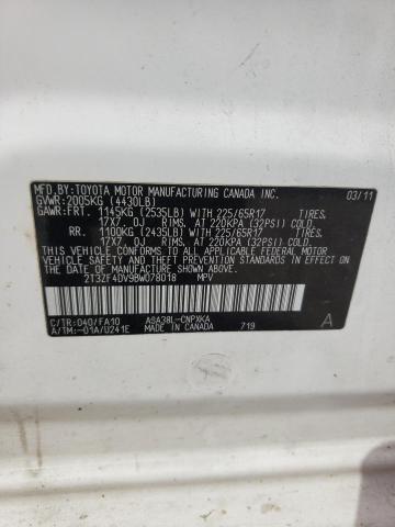 Photo 10 from auction – 2011 TOYOTA RAV4 with VIN 2T3ZF4DV9BW078018
