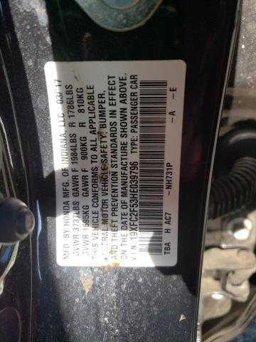 Photo 10 from auction – 2017 HONDA CIVIC LX with VIN 19XFC2F53HE039796