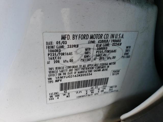 Photo 10 from auction – 2003 FORD ESCAPE XLT with VIN 1FMYU03163KE05554