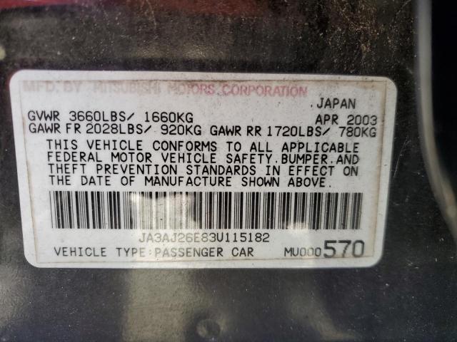 Photo 10 from auction – 2003 MITSUBISHI LANCER ES with VIN JA3AJ26E83U115182