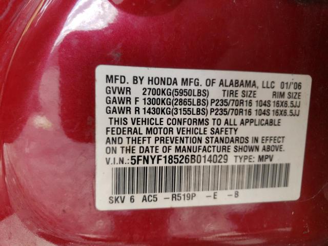 Photo 10 from auction – 2006 HONDA PILOT EX with VIN 5FNYF18526B014029