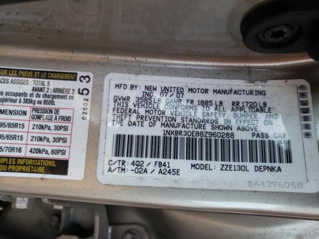 Photo 10 from auction – 2008 TOYOTA COROLLA CE with VIN 1NXBR30E88Z960288