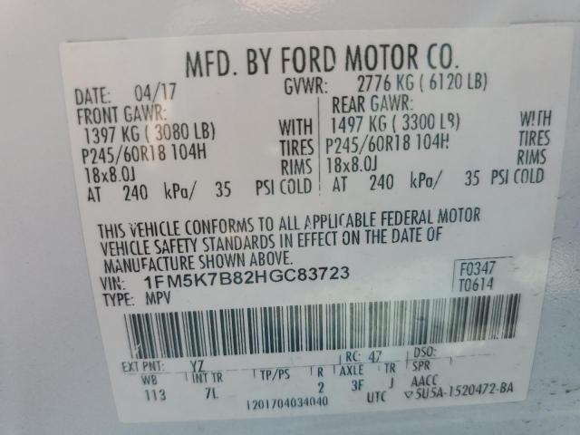 Photo 10 from auction – 2017 FORD EXPLORER with VIN 1FM5K7B82HGC83723