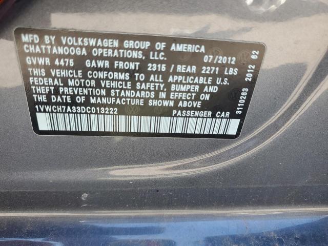 Photo 10 from auction – 2013 VOLKSWAGEN PASSAT SEL with VIN 1VWCH7A33DC013222