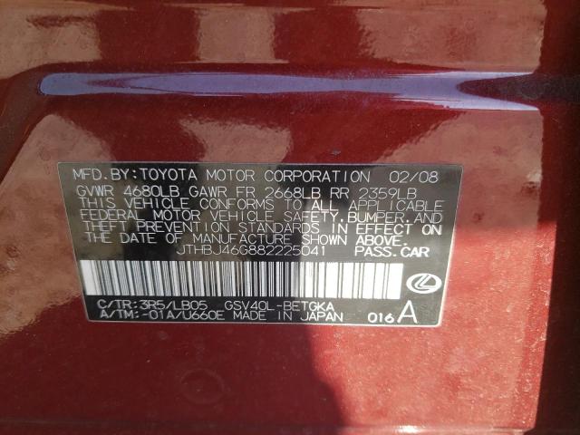 Photo 10 from auction – 2008 LEXUS ES 350 with VIN JTHBJ46G882225041