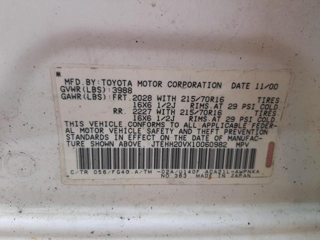 Photo 10 from auction – 2001 TOYOTA RAV4 with VIN JTEHH20VX10060982
