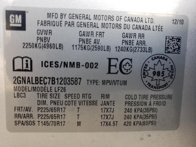 Photo 10 from auction – 2011 CHEVROLET EQUINOX LS with VIN 2GNALBEC7B1203587