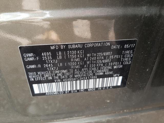 Photo 10 from auction – 2017 SUBARU OUTBACK 2. with VIN 4S4BSAFC3H3417886