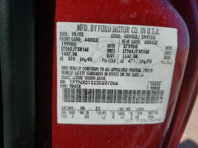 Photo 10 from auction – 2003 FORD F250 SUPER with VIN 1FTNX21S23EB07006