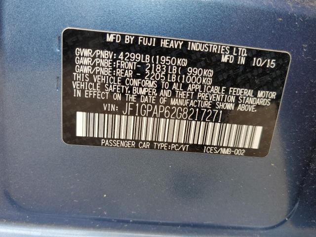 Photo 10 from auction – 2016 SUBARU IMPREZA SP with VIN JF1GPAP62G8217271