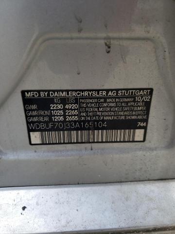 Photo 10 from auction – 2003 MERCEDES-BENZ E 500 with VIN WDBUF70J33A165104