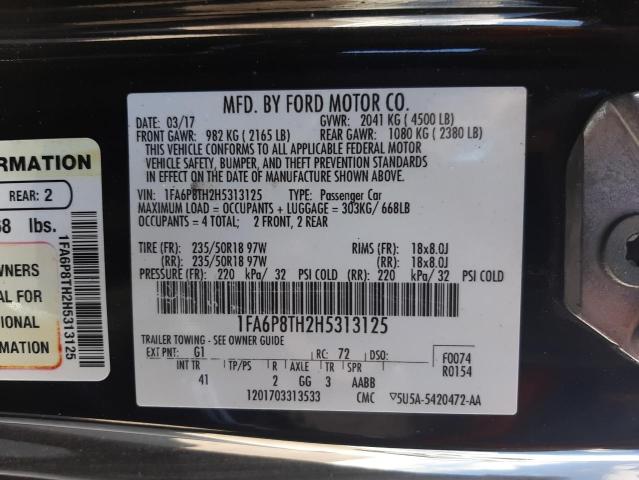 Photo 10 from auction – 2017 FORD MUSTANG with VIN 1FA6P8TH2H5313125