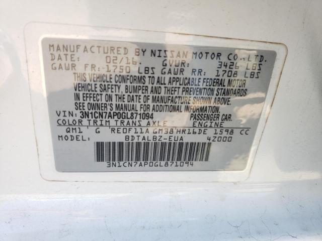 Photo 10 from auction – 2016 NISSAN VERSA S with VIN 3N1CN7AP0GL871094