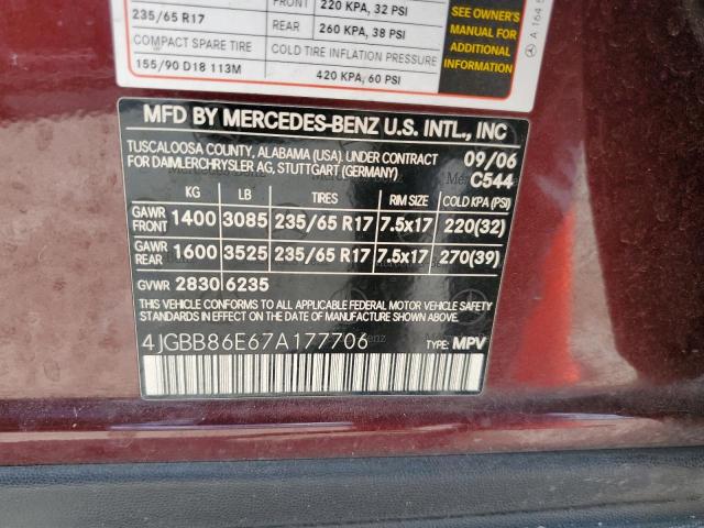 Photo 10 from auction – 2007 MERCEDES-BENZ ML 350 with VIN 4JGBB86E67A177706