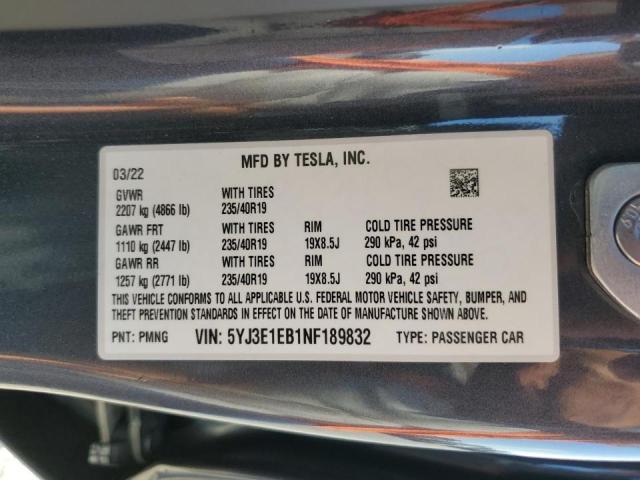 Photo 10 from auction – 2022 TESLA MODEL 3 with VIN 5YJ3E1EB1NF189832