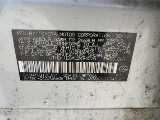 Photo 10 from auction – 2012 LEXUS ES 350 with VIN JTHBK1EGXC2494275
