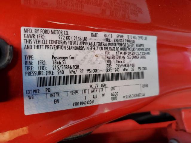 Photo 10 from auction – 2012 FORD FOCUS SE with VIN 1FAHP3K27CL132440