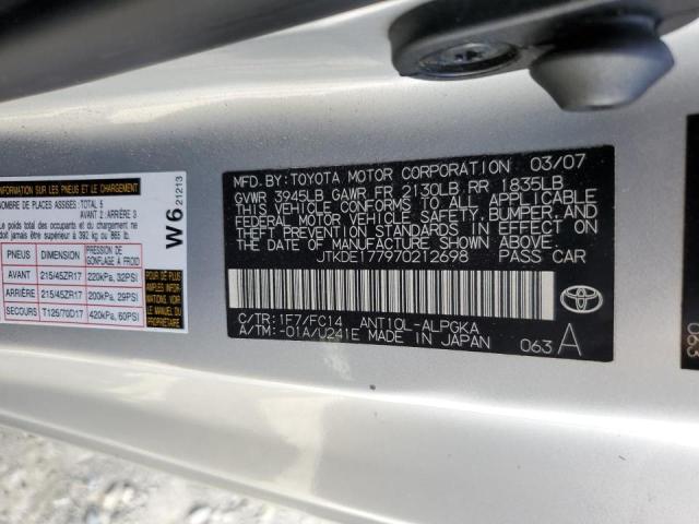 Photo 10 from auction – 2007 TOYOTA UK with VIN JTKDE177970212698
