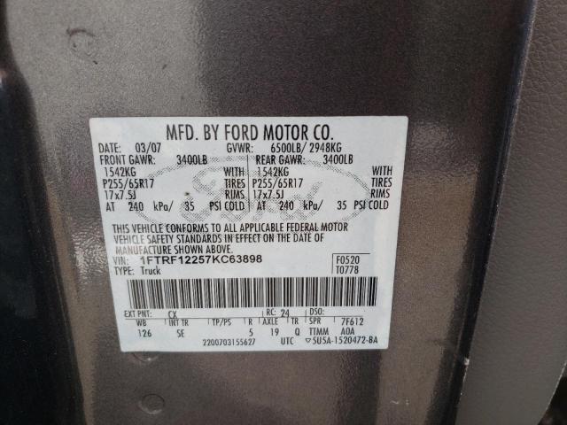 Photo 10 from auction – 2007 FORD F150 with VIN 1FTRF12257KC63898