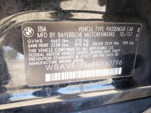 Photo 10 from auction – 2008 BMW 335 I with VIN WBAVB73568KY62796